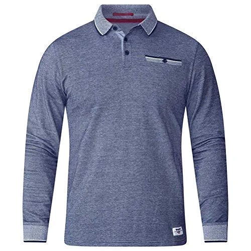 CHIGBO-D555 Mens Plus Size Long Sleeve Polo Shirt with Jaquared Collar & Cuff in Navy Melange in 3XL