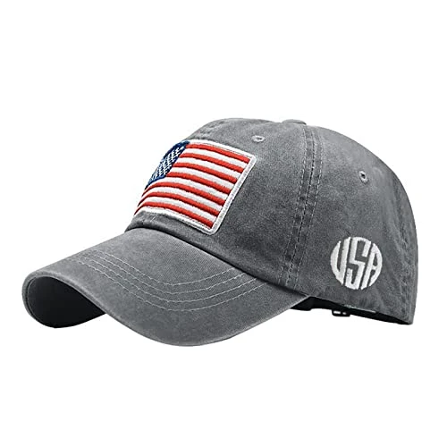 Children's Boys Baseball Caps American Old Flag American Letter Washed Classic Sun Protection Baseball Caps for Adults Men Hats, gray, One Size