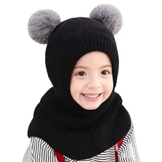 Children's Girls Winter Hat Warm Cute Slip-On Hat with Bobble Beanie Children's Scarf and Hat Set Scarf Hat Set Children's Hat Winter Girls 2-6 Years, E, One Size
