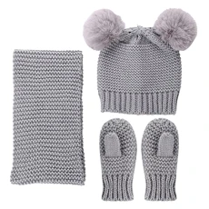 Children's Hat Scarf and Gloves Set Three Gloves Hat Set Warm Wool Scarf Piece Hats Aviator Hats for Men Toddlers Winter Hat with Bobble Knitted Hat Tube Scarf Winter Gloves Set, gray, One Size