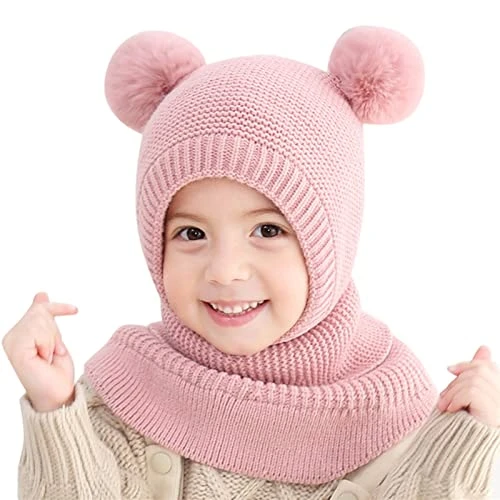 Children's Winter Hat Scarves Ear Flap Boys Girls 2 in 1 Toddler Beanie Slip-On Hat Girls Winter Scarf Hat Set Kids Beanie Children Winter 2-6 Years, b, One Size Fits All