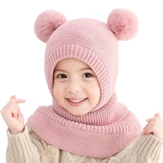 Children's Winter Hat Scarves Ear Flap Boys Girls 2 in 1 Toddler Beanie Slip-On Hat Girls Winter Scarf Hat Set Kids Beanie Children Winter 2-6 Years, b, One Size Fits All