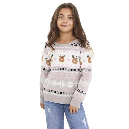 Childrens/Kids Fairisle Christmas Jumper (5-6 Years) (Grey)