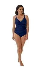 Chloe Women’s Mock Wrap Swimming Costume One Piece Swimsuit/Swimwear Beach Dress - (Navy, Size 22)