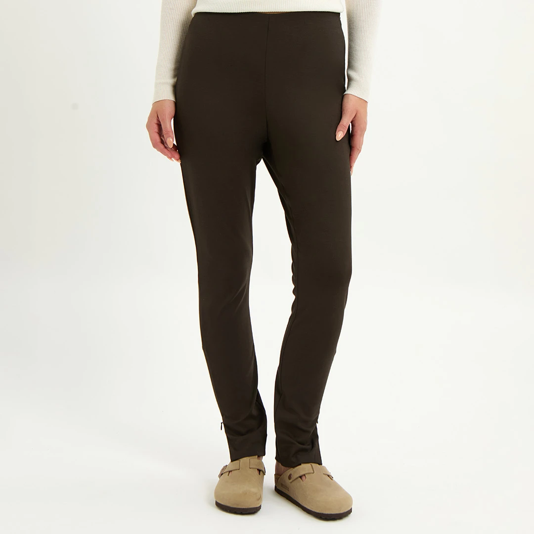 Chocolate Ponte Stretch Trousers - Brown