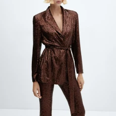 Chocolate Sequin Jacket With Belt - Multi
