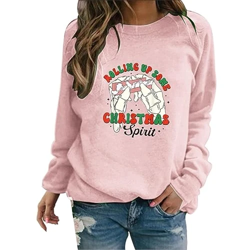 Christmas Costumes for Women Size 8 Christmas Fall and Winter Fashion Long Sleeved Round Neck Pullover Sweater Christmas Tree Letters Printed Women's Hoodless Sweater Clearance Bargains