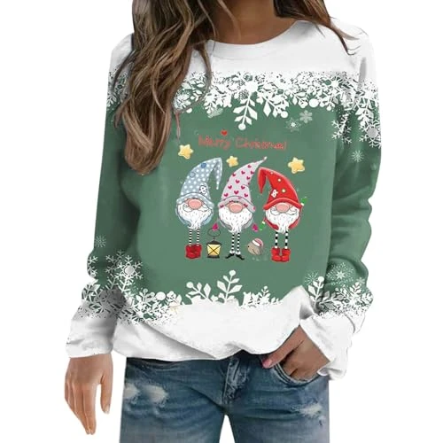 Christmas Costumes Women Black Angel Zip Up Hoodie Y2K End Of Year Gifts for Women Wedding Women's Christmas Round Neck Snowflake Printed Long Sleeved Hoodie Outlet Clearance Uk