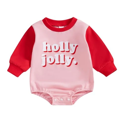 Christmas Infant Fall Baby Girl Letter Print Long Sleeve Outfit Clothes Pullover Romper Sweatshirt Top (Red, 3-6 Months)