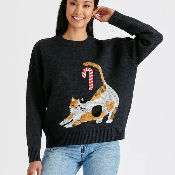 Christmas jumper with cat and candy cane