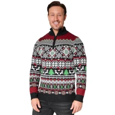 Christmas Jumpers for Men Teenagers Warm Cosy Half Zip Jumper Men Patterned Xmas Jumper Knitted Mens Sweater M-2XL - Gifts for Him (Black/Multi, M)