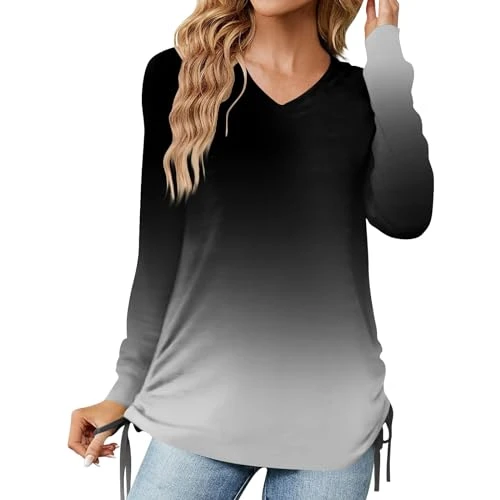 Christmas Jumpers for Women Women's Long Sleeve Tops White Tshirt Tie Neck Blouse Womens Tunic Jumpers for Women Womens Christmas Sweatshirt Xmas Tops for Women UK Plus Size(Dark Gray,XXL)