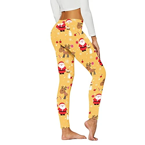 Christmas Leggings 3/4 Length Blue Leggings Thermal Pocket Leggings Thick Fleece Trousers Women Teddy Fleece Trousers Women Extra Thick Leggings Lightening Deal of Day (Yellow, M)