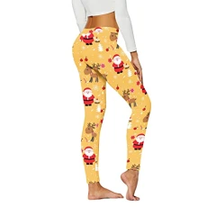 Christmas Leggings 3/4 Length Blue Leggings Thermal Pocket Leggings Thick Fleece Trousers Women Teddy Fleece Trousers Women Extra Thick Leggings Lightening Deal of Day (Yellow, M)