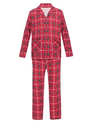 Christmas Pjs For Family Xmas Plaid Printed Long Sleeve Tee and Bottom Daily wear MEN M