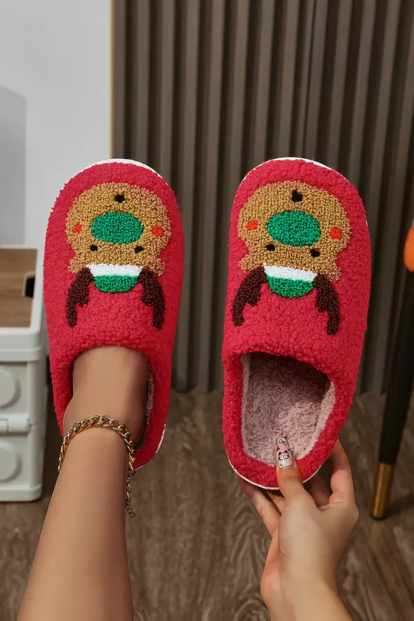 Christmas Reindeer Pattern Thick Sole Plush Slippers - Red / 40