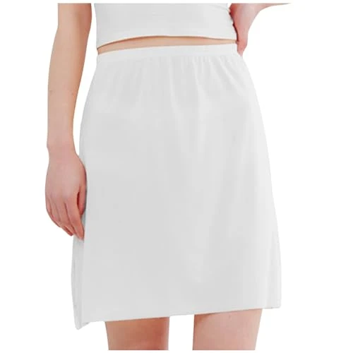 Christmas Skirt Semi Breathable Inner with Glare Mid Length Ice Silk Ultra Thin Traceless Skirt Knit Midi Skirts for Women Winter (White, L)