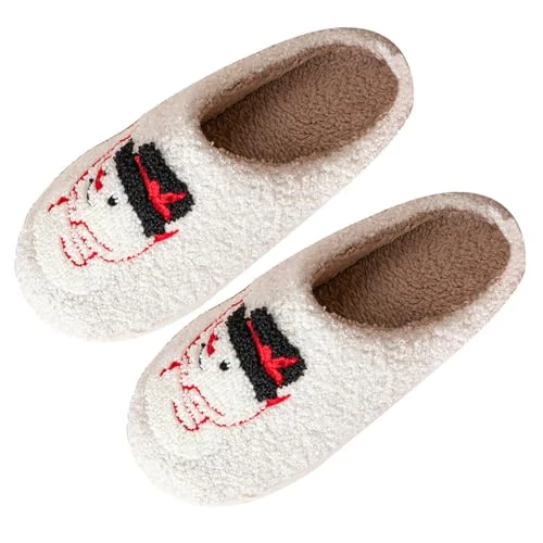 Christmas Slippers for Womens Mens Fluffy Fleece Cozy Winter Christmas Slipper Festive Reindeer Christmas Tree Cute Shose Slip-On Non-Slip House Slipper Ladies Couples Retro Xmas Slippers