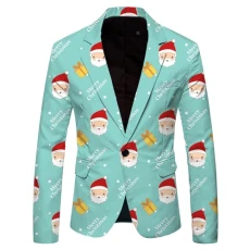 Christmas suit jackets for men: funny print party blazer, regular fit sports jacket, casual festive suit jacket, slim fit lightweight winter jacket, fashionable 3D print Christmas suit, one button