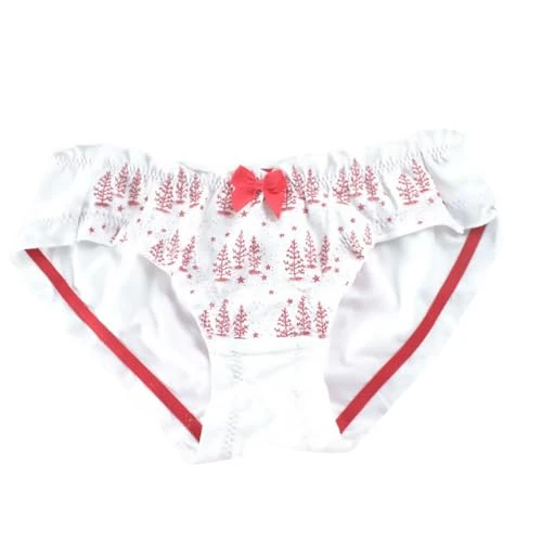 Christmas Women Underwear Cotton Christmas Tree Printed Soft Bikini Brief Panties for Xmas Party Holiday Lady White M