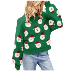 Christmas Y2K Y2K Women's Jumpers Christmas Sweater Pullover Jacquard Christmas Tree Knit Sweater Long Sleeve Sweater Black Boho Polo Neck Jumpers for Women UK Sale Clearance Daliy Essentials