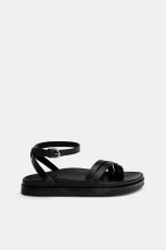 Chunky Flat Strappy Sandals - Black