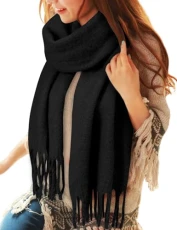 Chunky Scarf for Women Ladies Winter Warm Fluffy Scarves Blanket Knitted Pashminas Oversized Thick Shawl, Black