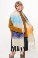 Ciara Cosy Fluffy Striped Tassel Scarf - Beige
