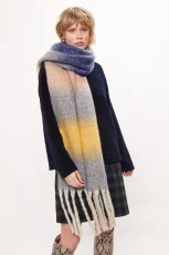 Ciara Cosy Fluffy Striped Tassel Scarf - Grey