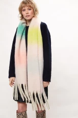 Ciara Cosy Fluffy Striped Tassel Scarf - Pink