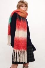 Ciara Cosy Fluffy Striped Tassel Scarf - Red