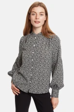 Clancy Candy Bud Print Long Sleeve Blouse - Navy