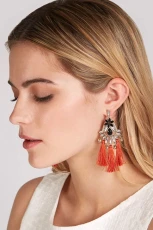 Clare Jewel and Tassel Earrings - Coral