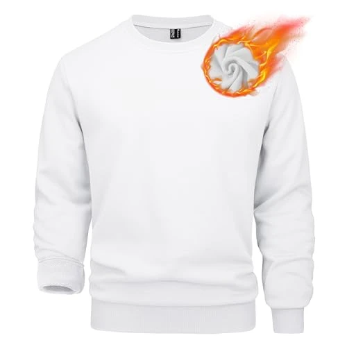 Classic Crewneck Sweatshirts Mens Fleece Lined Sports Pullover Winter Long Sleeve Running Jumper Swe