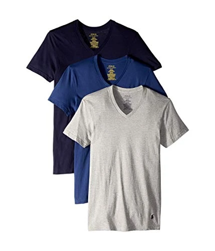 Classic Fit Undershirt w/Wicking 3-Pack V-Necks, Andover Heather/Bali Blue/Cruise Navy, Large