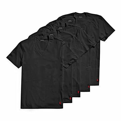 Classic Fit Wicking V-Neck 5-Pack Undershirts, 5 Polo Black, Medium