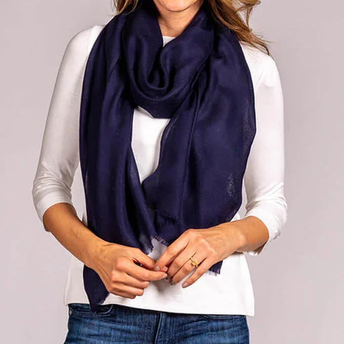 Classic Midnight Navy Cashmere and Silk Wrap