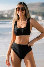 Classic Perfection High Waisted Tummy Control Bikini Set - Black Black 2