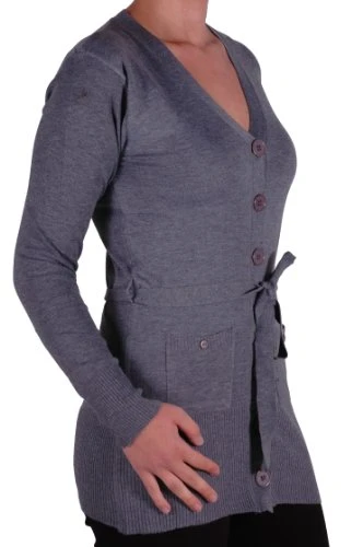 - Classic Womens Plain Belted Cardi Knitted Ladies Belted Cardigan One Size Charcoal