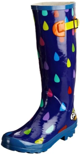 Classics Women's Raindrop Splash Navy/Pink/Yellow Wellington Boot TLA055 5 UK