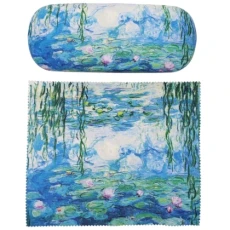 Claude Monet Painting Art Premium Quality Water Lilies Eyeglass Case and Matching Microfiber Eyeglass Cleaning Cloth