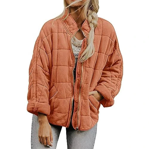 Clearance, Under 5 Pounds Clearance, Quilted Jacket Womens Full Zip Padded Coat Fall Winter Lightweight Puffer Jacket Outerwear Warm Short Down Jacket, for Women Sale Clearance
