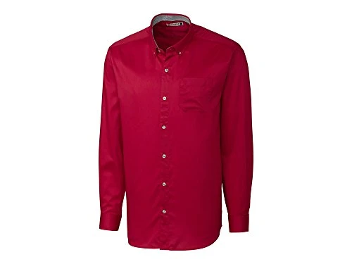 CliQue Men's Long-Sleeve Bergen Stain Resistant Twill Shirt, Deep Red, XXL