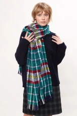 Clodagh Warm Handle Checked Scarf With Fringed Edge - Green