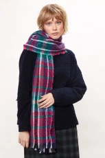 Clodagh Warm Handle Checked Scarf With Fringed Edge - Navy