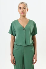 Cloe Linen Mix Waistcoat Top - Green Cloe Linen Mix Waistcoat Top - Green