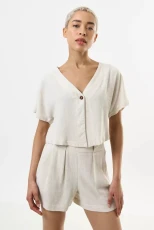 Cloe Linen Mix Waistcoat Top - Natural Cloe Linen Mix Waistcoat Top - Natural