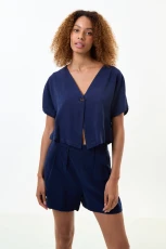 Cloe Linen Mix Waistcoat Top - Navy Cloe Linen Mix Waistcoat Top - Navy