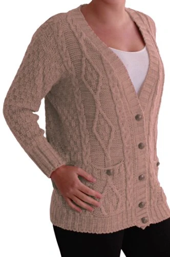 Clothing - Milla Casual Button Knitted V Neck Cosy Ladies Cardigan Beige M/L