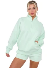 ® Co Ord Sets For Women, Half Zip Fleece Oversized Sweatshirt With High Waisted Shorts - Lounge Wear Sets For Women UK - Comfortable & Stylish Two Piece Outfit Women